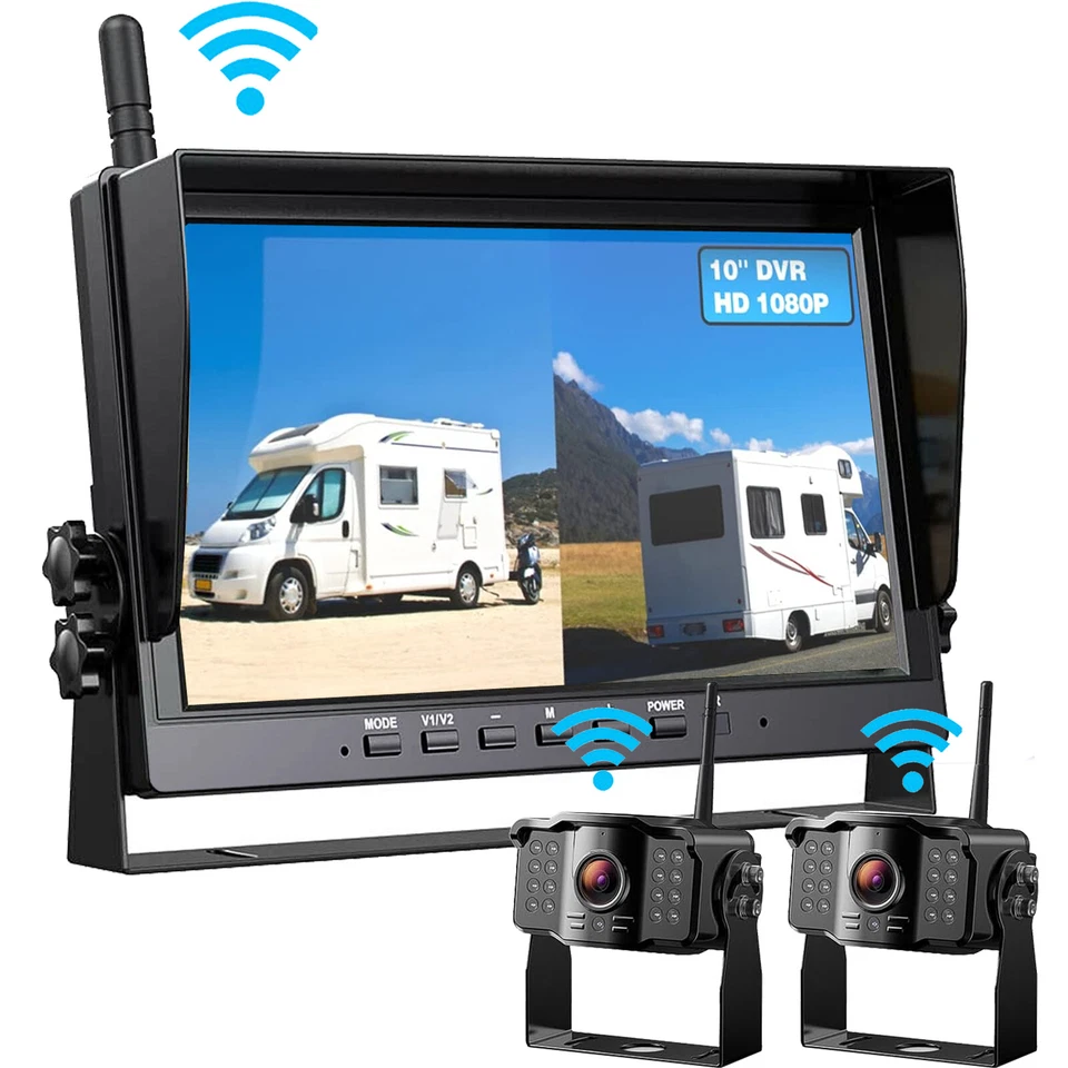 1080P Wireless RV Backup Camera System 10.1'' DVR Quad Monitor for Truck/Trailer - Image 3 of 4