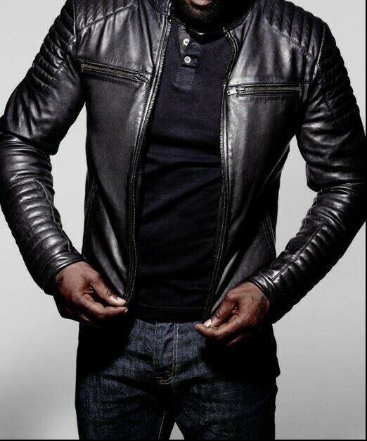 Mens Leather Jacket Idris Elba limited edition- black in size large image 2