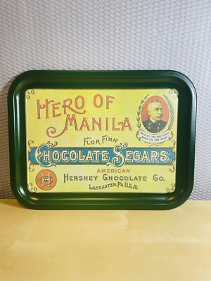 Vintage Hershey Chocolate Co Hero Of Manila Advertising Tray Sign 10  X 13 1/2 