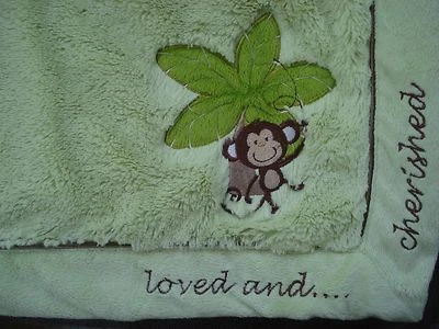 NoJo Green Monkey "Loved and Cherished" Baby Blanket EUC - Image 1 of 4
