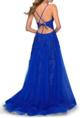 LA FEMME Size 8 Strappy Fit Flare Blue Elegant Evening Prom Party Dress |  eBay UK