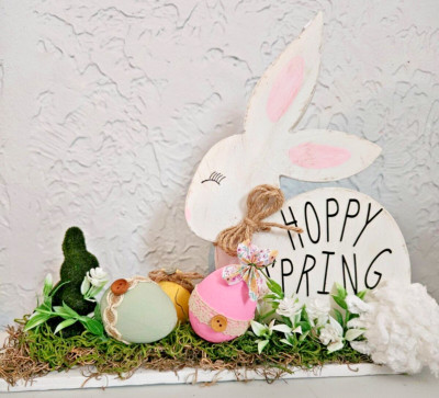 Hoppy Spring Easter Bunny Tabletop Decor/ Easter Time/ Easter Egg Hunt