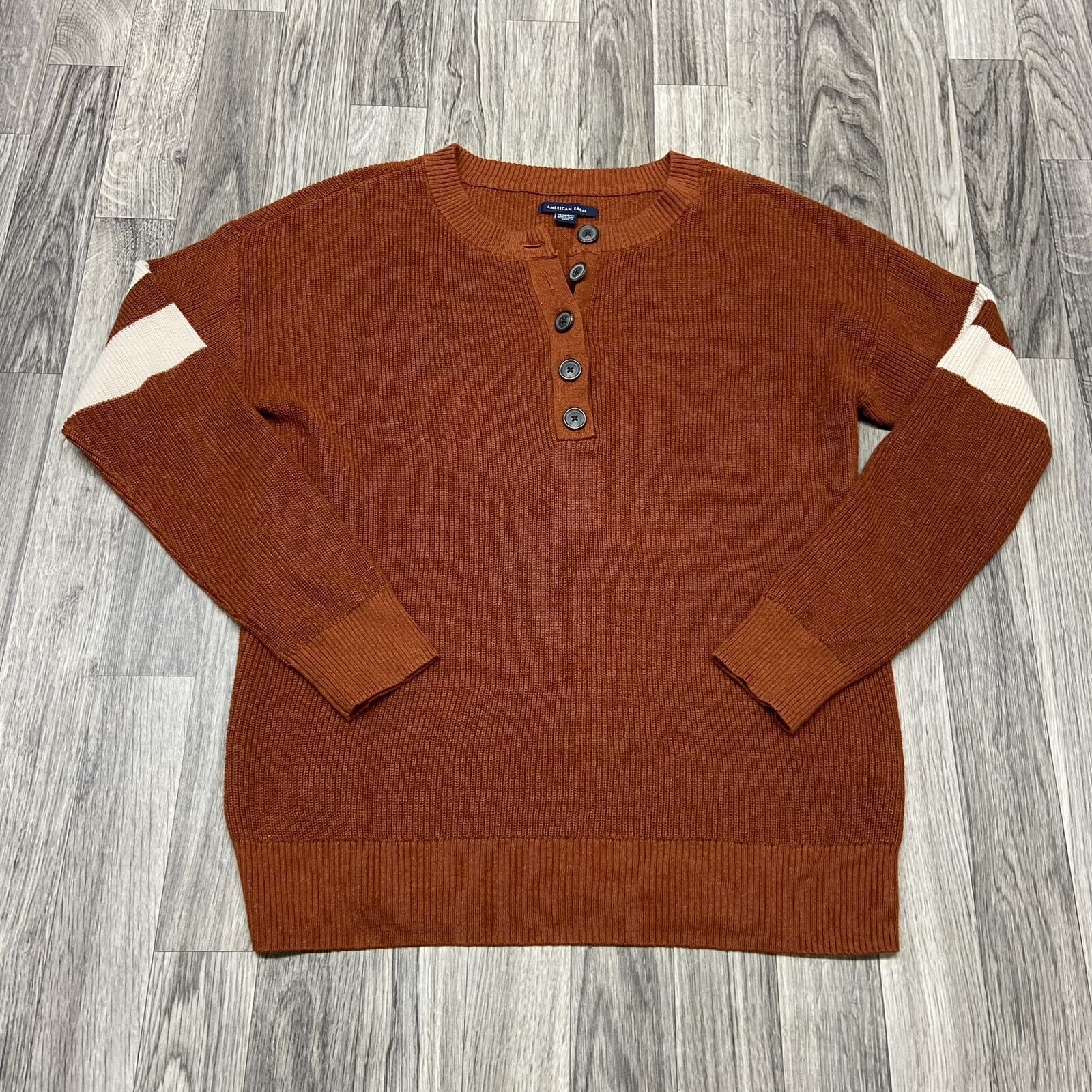 AMERICAN EAGLE Button Front Pullover Brown Knit S… - image 5