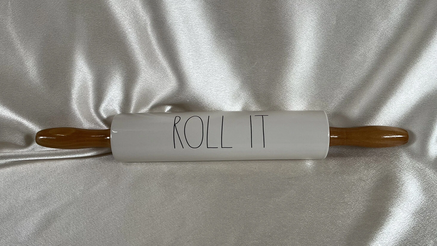 Rae Dunn By Magenta Rolling Pin White Ceramic & Wood Handles 19”L 2.5”W New