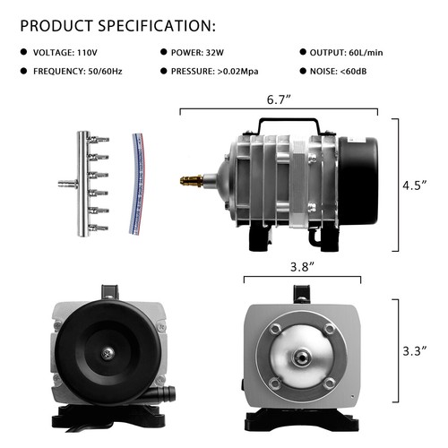950 GPH 32W O2 Air Pump Compressor Fish Tank Pond Hydroponics Aquarium Fish Tank - Picture 8 of 9