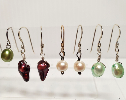 7 Tage echte Perlen Ohrringe verschiedene Farben ALLE MASSIV STERLING 925 SILBER - Bild 4 von 7