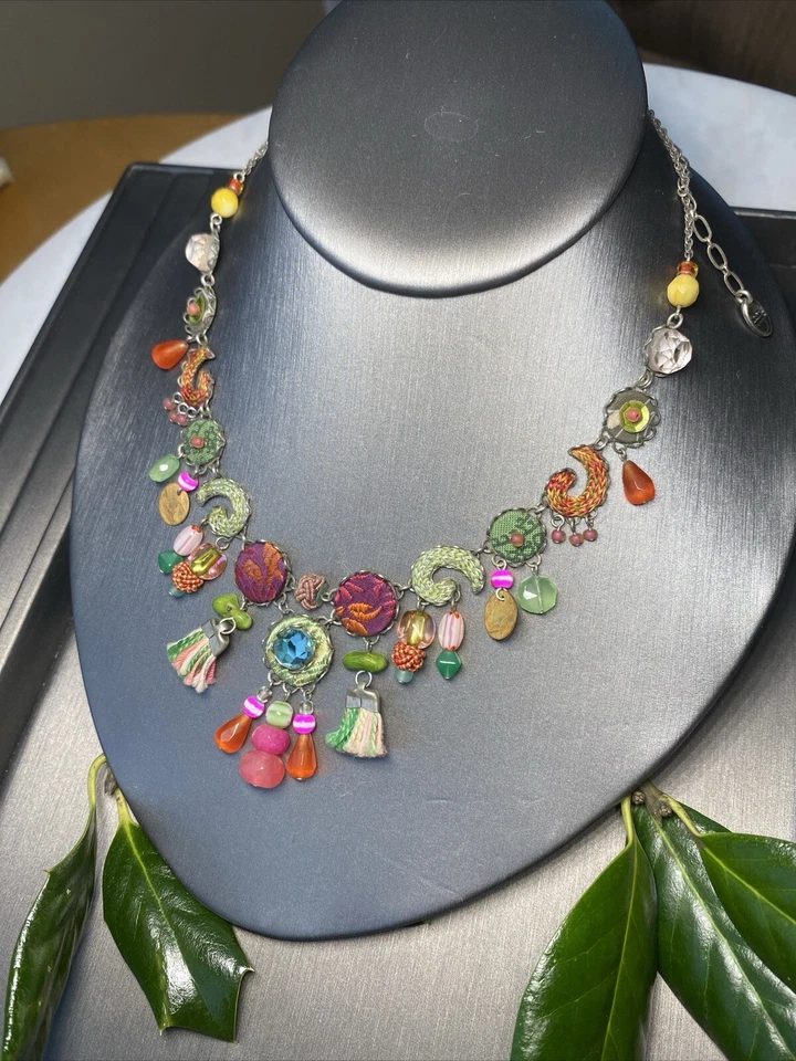 Collar Gargantilla Ayala Bar Israel Cristal Micro Mosaico Textil Borla Plata Plt Foto 3 de 4