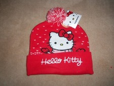 NEW, HELLO KITTY RED Pom Pom Beanie Hat One Size Adult