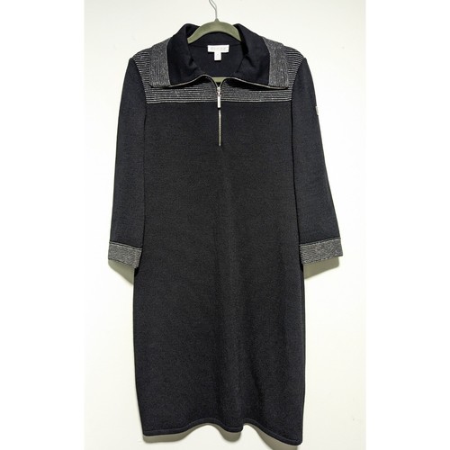 Vestido St. John Sport Santana Tejido Cuello Johnny Azul Marino Oscuro/Plateado M NUEVO