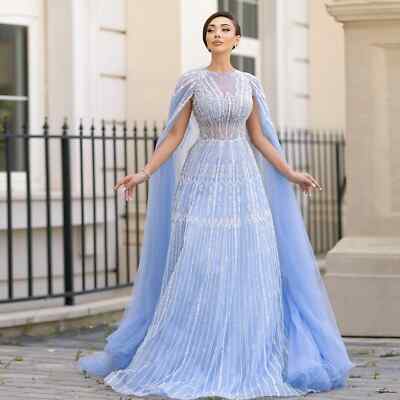 Evening Dress with Cape Sleeves Brown Pink Women Wedding Formal Party Gowns  | eBay