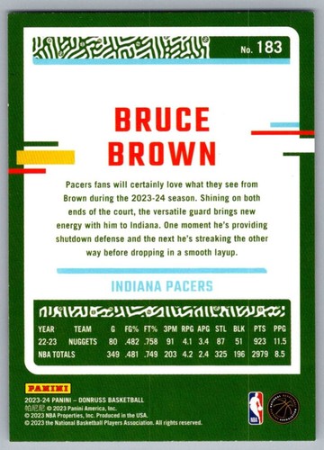 2023-24 Donruss Bruce Brown Indiana Pacers #183 - Picture 2 of 2