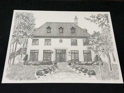 Original Pen & Ink Architectural House Drawing Signed RM 2009 Framed Artwork 