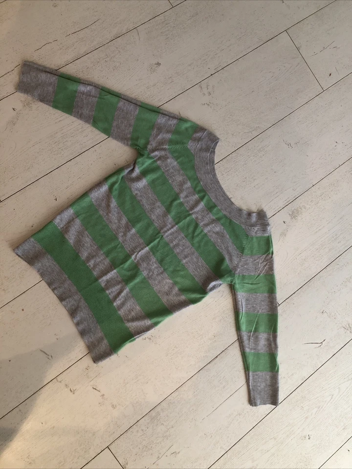 New Look Grey/green Wide Striped Top Three Quarter Sleeves Size 12 - Image 2 of 3