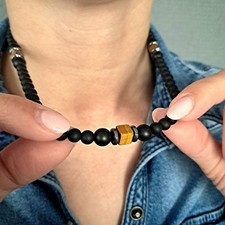 Collana onice nera, cubo occhio di tigre, collana girocollo, catena di...