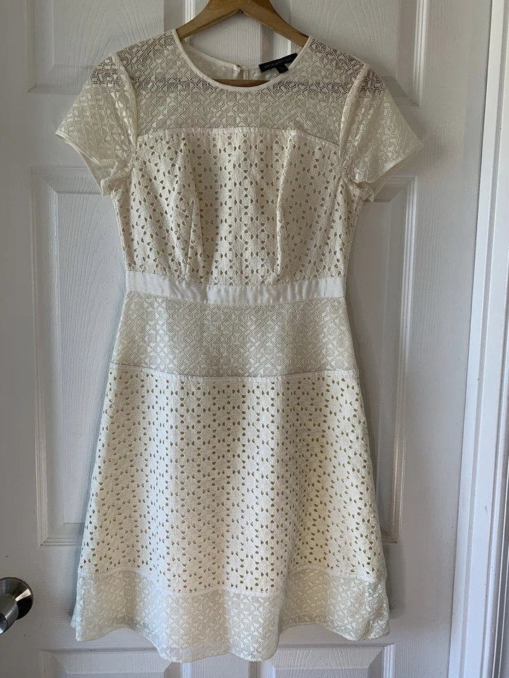 Banana Republic Lace Women's Dress Size 0 Ivory White Fit Flare Midi Cocktail - Image 2 of 4