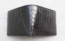 Double Side Real Crocodile Skin Leather Men's Bifold Wallet Black T22
