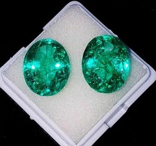 Emerald Oval Cut Zambian Green Pair 20 Ct Loose EGL Certified Natural Gemstone
