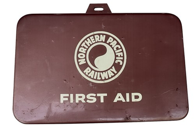 #ad Vintage Northern Pacific Railway First Aid Kit Metal Box Empty Railroad $50.00