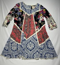 Anthropologie Vanessa Virginia Inez Trapeze Boho Patchwork Swing Dress Size 8