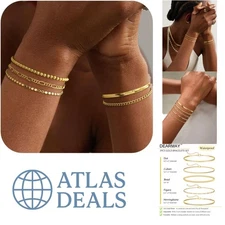 Layered 14K Gold Bracelet Set for Women - Waterproof & Hypoallergenic Fashion