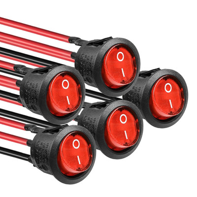 KCD1 On/Off 3-Pin 2-Position Snap Pre-Wired 10A/125V, 6A/250V Red LED Round Boat