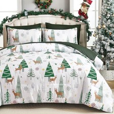 Christmas Comforter Set Size 7 Pieces, King Green Christmas Tree Reindeer