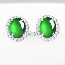 Certified Grade A Green Natural Burma Jade jadeite S925 Silver Fashion Earring