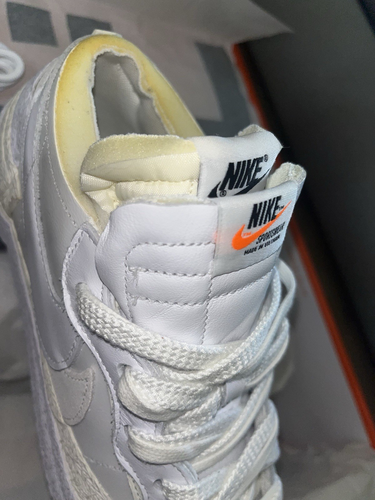 SACAI X NIKE Taglia 8 Blazer uomo Nike Sacai x basso bianco patentato (100% autentico) nuovo!