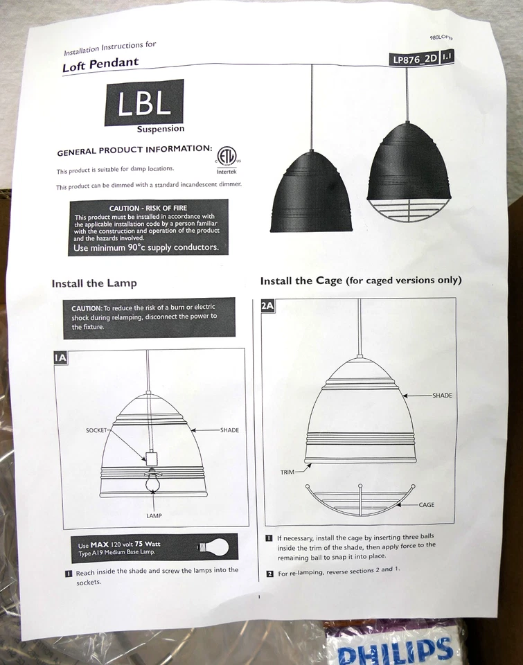 LBL 12" Loft Pendant - Rubberized Black w/Nickel Cage - Visual Comfort - $900 - Image 3 of 4