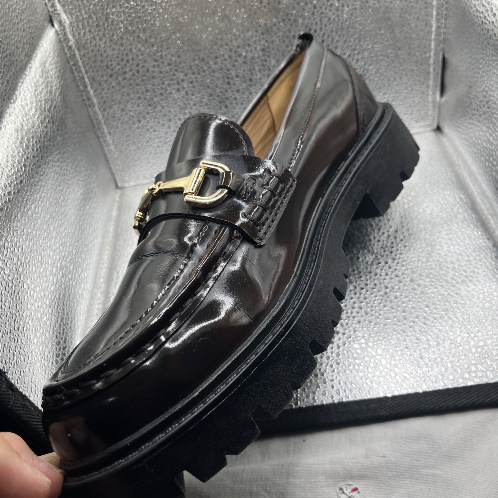 ✨H&M Shiny Patent Leather Chunky gold-buckle loafers ✨ 8 image 6