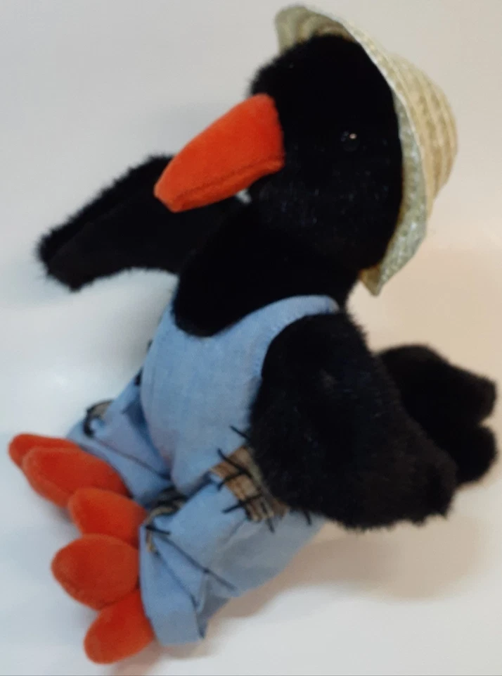 TY Vintage 1993 Beanie Babies CAWLEY The Crow 9" Plush Jointed Overalls Hat - Image 3 of 4
