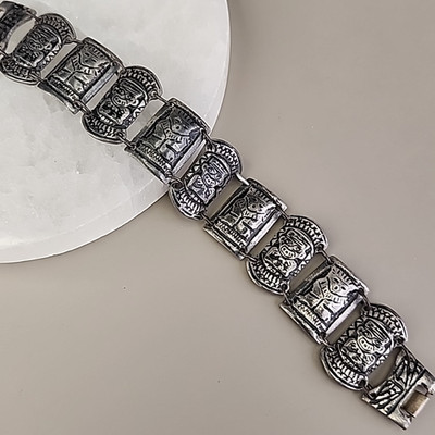 vintage Silver 800　Twist　bracelet France Vintage Columbian Panel Bracelet 800 Silver Tiki Peru 6.75