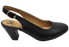 Sofft Black Leather Slingback Block Heel Adjustable Strap Round Toe Shoes 8.5M