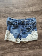Vigoss The Chelsea Denim Shorts with White Lace Crochet Trim