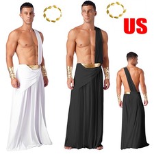 US Men's Ancient Greek Costume One Shoulder Roman Toga Halloween Cosplay Outfits