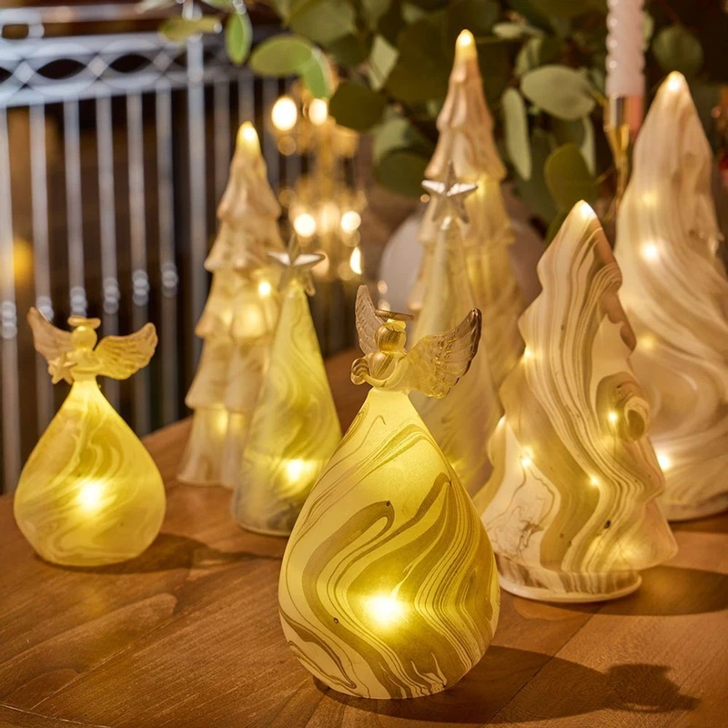 Angelo Bombato Vetro con Led Beige Natale Tognana Soprammobile Luminoso 13 cm, fotografia 8 di 9
