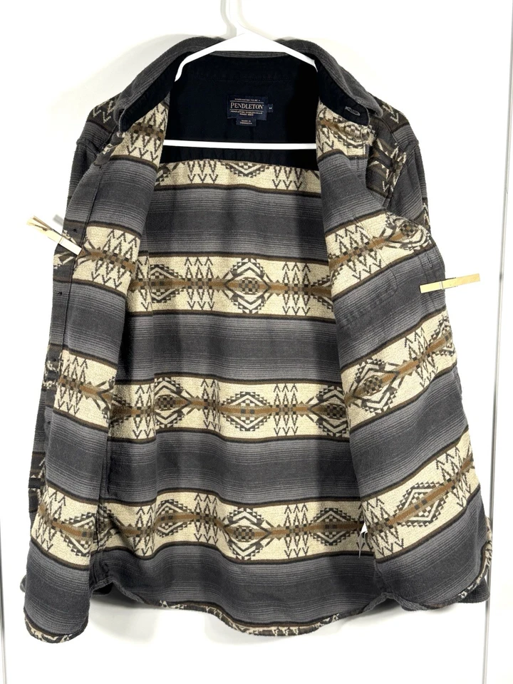 Pendleton Cotton Shirt Jacket M Gray Aztec Southwest Button Front Shacket - Image 3 of 4