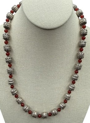 Vintage Naher Osten Karneol Halskette Sterlingsilber Filigran Ohrringe Set