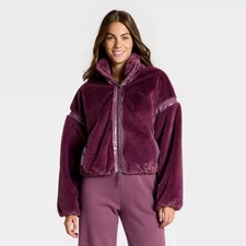 Women's Faux Fur PU Trim Jacket - JoyLab