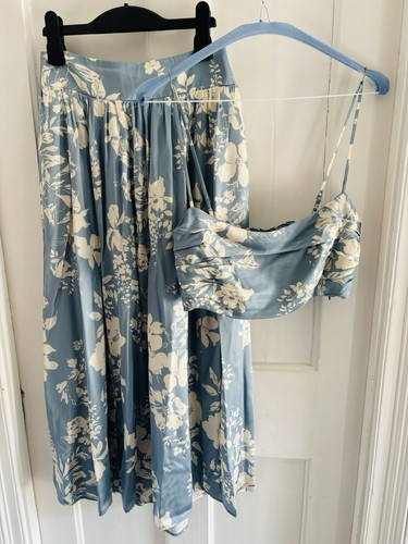 Reformation Carrie Blue Silk Two Piece Top & Skirt, Size UK 10, EUC - Picture 5 of 9
