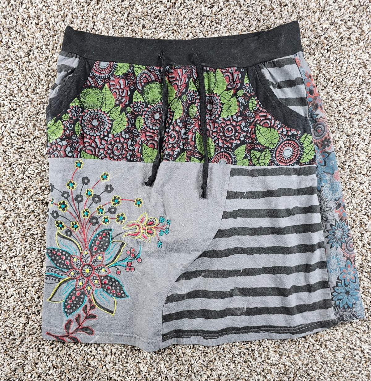 Vintage y2k Cottagecore Skirt Womens XL Multicolor Floral Embroidered Boho