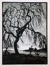 Karl Hennemann (1884–1972), Holzschnitt „Trauerweide“, 1925. Monogrammiert „KH“.