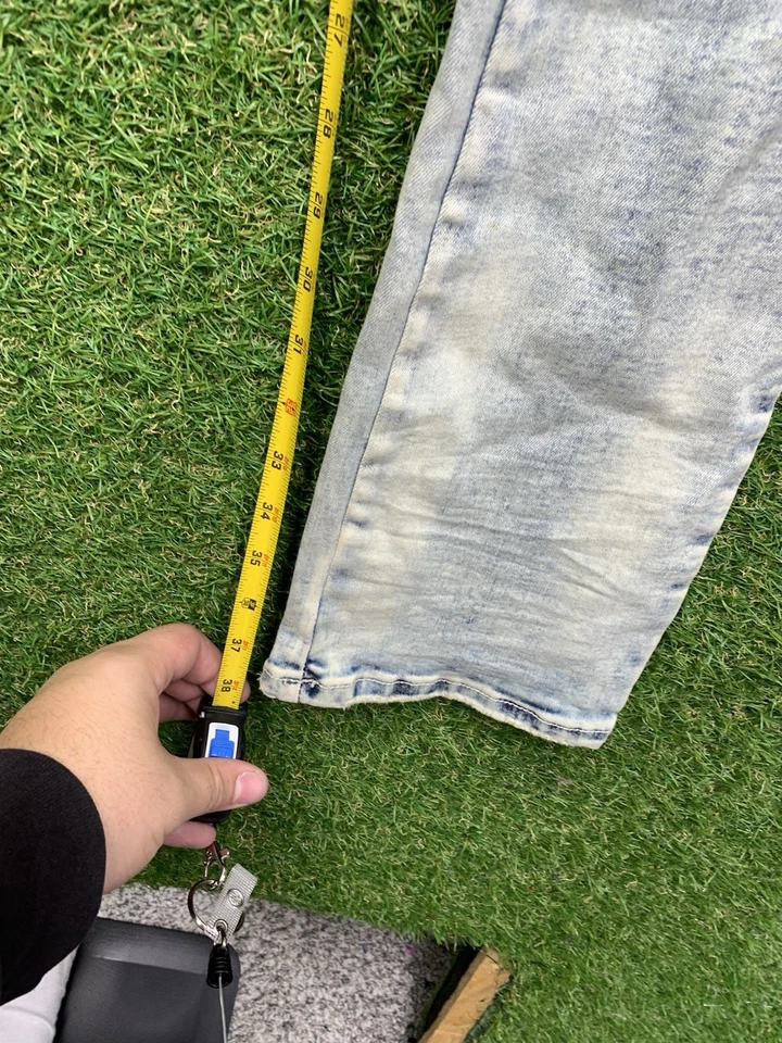 Jeans masculino empilhado Frost Adidas 30x38 angustiado slim perna fray azul lavagem clara - Imagem 3 de 4