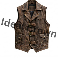 Distressed Leather Vest Gothic Biker Steampunk Buckle Punk Waistcoat