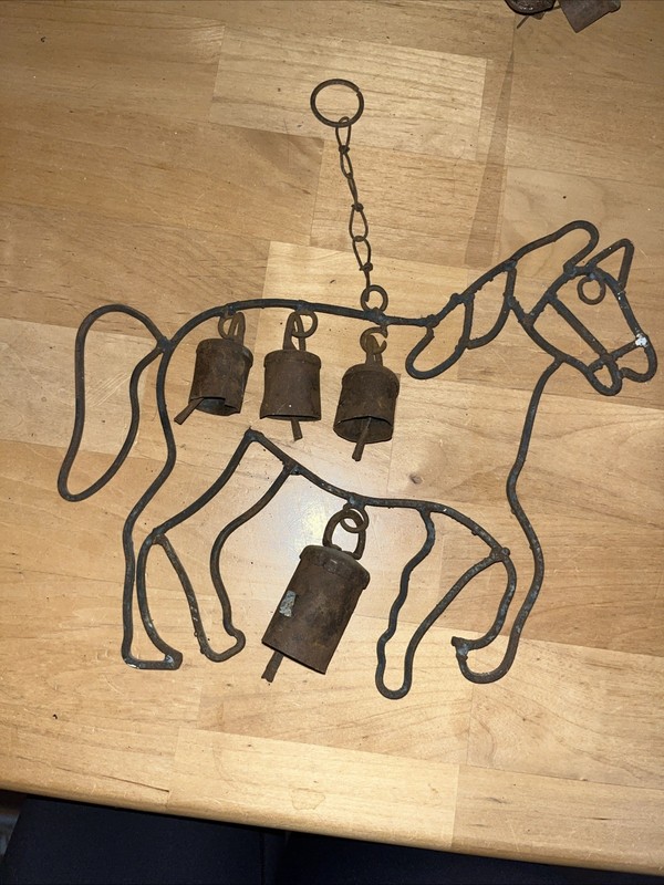 Vintage Rustic Metal Horse Western Wind Chime Bells Patio Porch Garden Decor