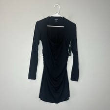NWT Wild Fable Long Sleeve Ruched Front Black Knit Mini Dress Women  s Size M