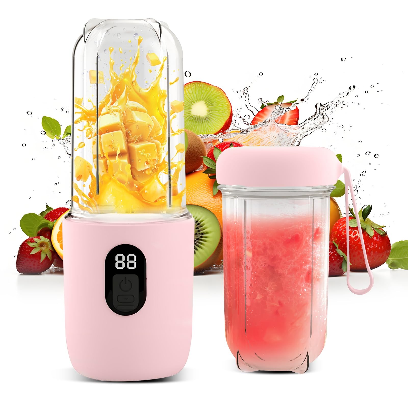 RoserRose Frullatore Portatile, Mini Frullatore Elettrico Con Display Digitale, 