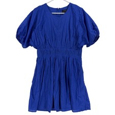 Banana Republic Dress Womens M Blue Puff Short Sleeve Fit & Flare Cotton Mini
