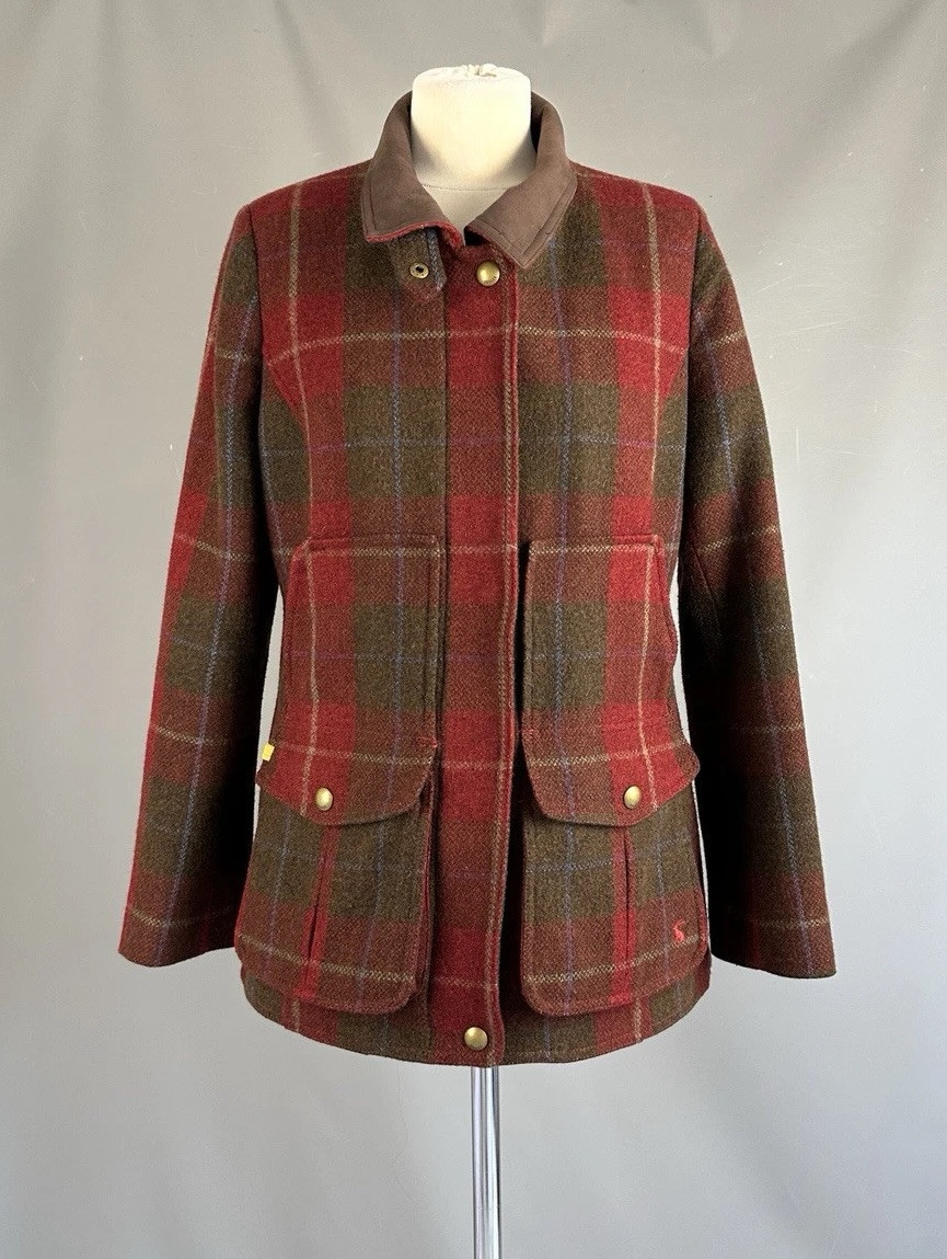 Joules Fieldcoat jacket Red Green tweed Wool check country coat UK 14