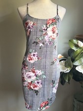 Large Floral plaid Mini Dress pink purple black stretchy bodycon whimsigoth boho
